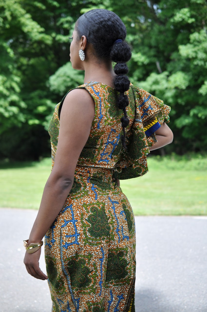side Aniyah African Ankara Frilled Shoulder Knee Length Dress