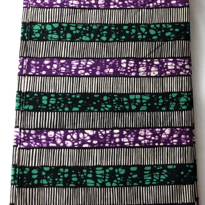 African Ankara Green & Purple Multi Stripe Style 6 Yards VIP Fabric