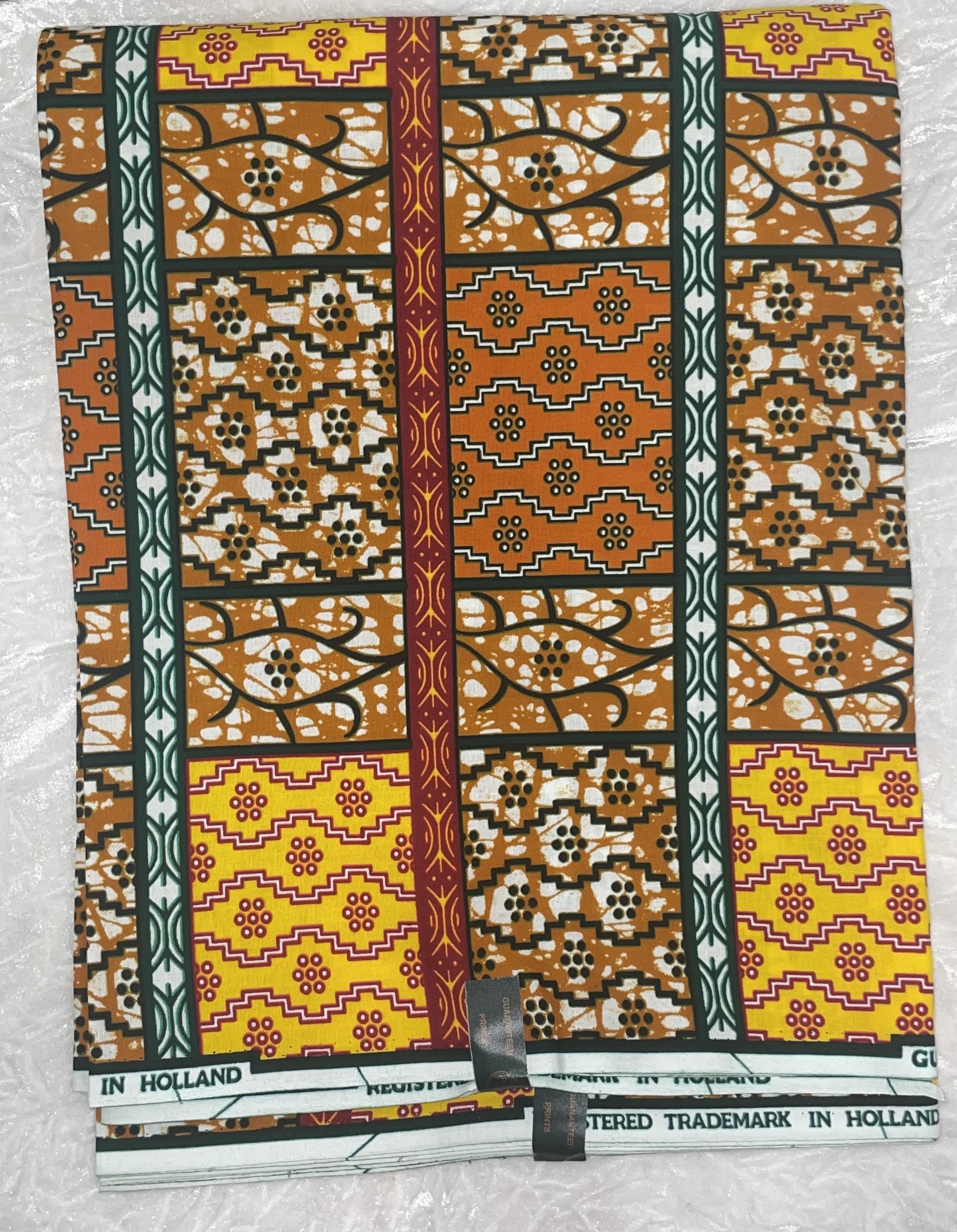 African Ankara Yellow & Orange Multi Abstract Boxy Style 6 Yards VIP Fabric