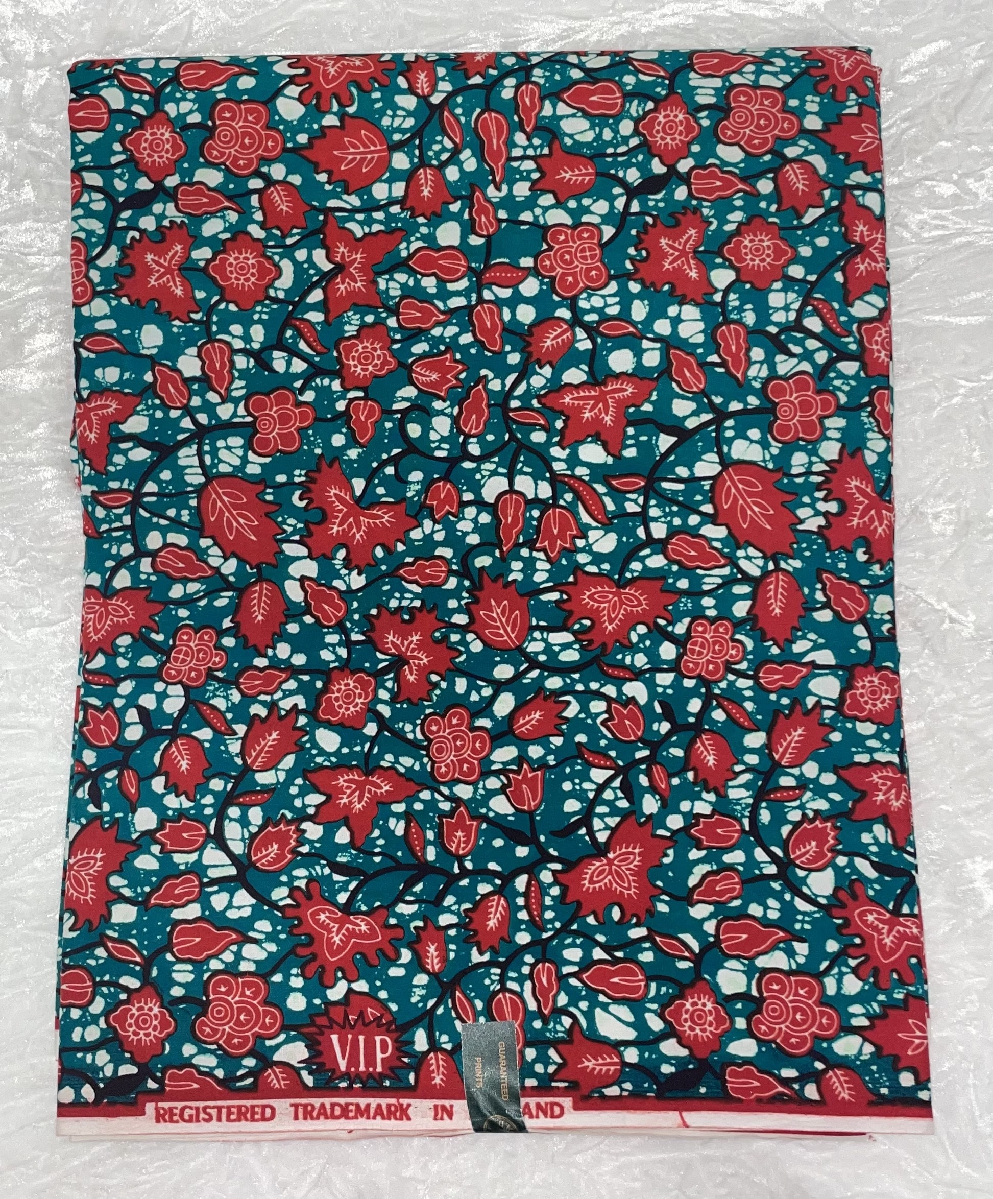 African Ankara Turquoise & Red Multi Floral Style 6 Yards VIP Fabric