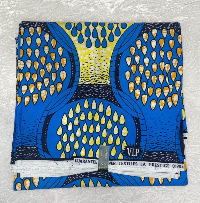 African Ankara Blue & Yellow Drop Style 6 Yards VIP Fabric fold