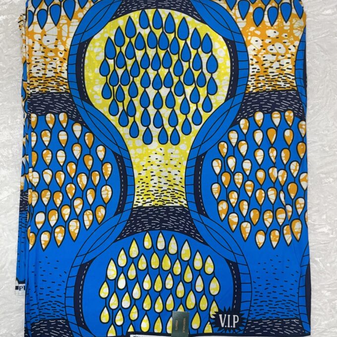 African Ankara Blue & Yellow Drop Style 6 Yards VIP Fabric