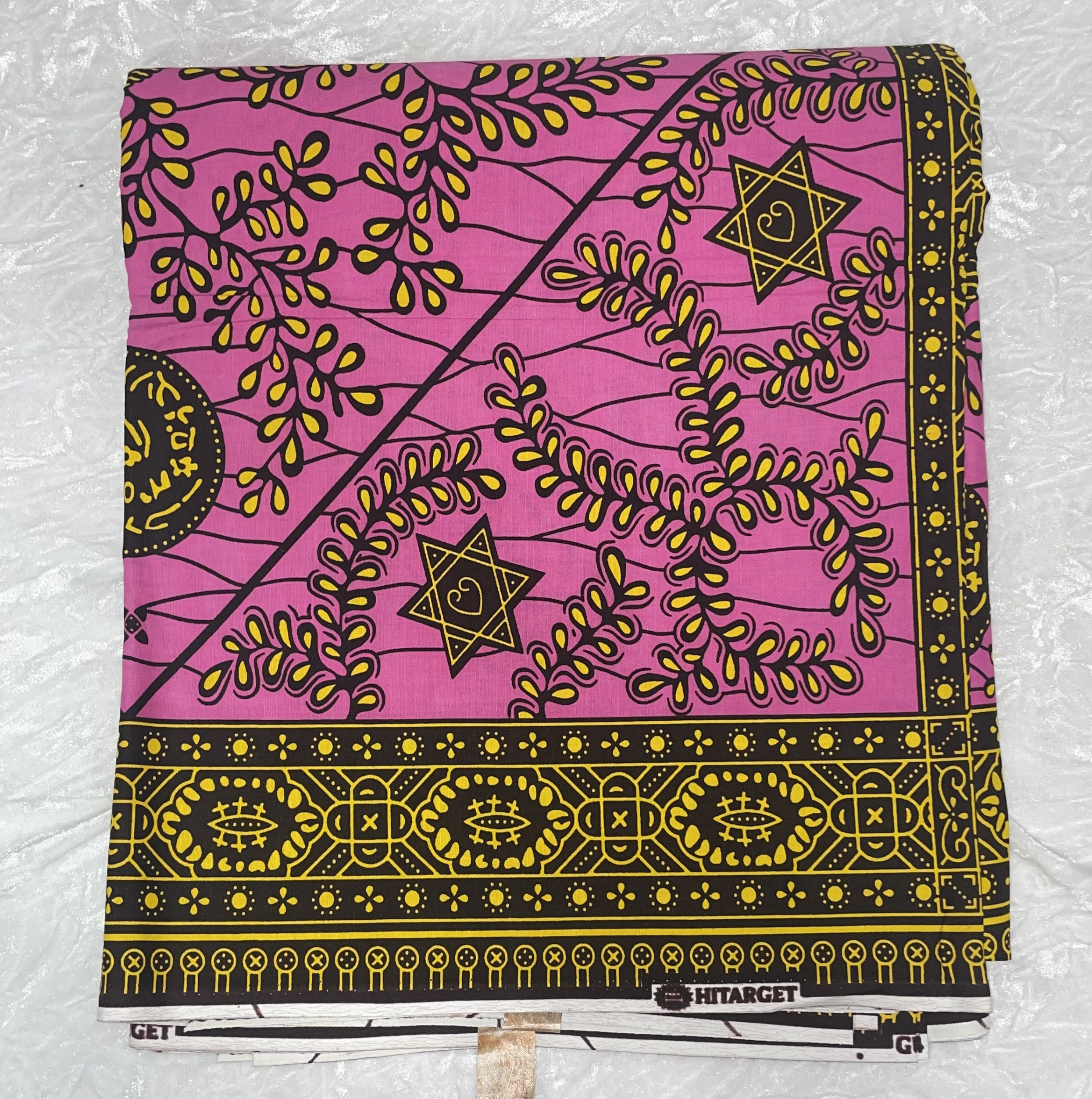 African Ankara Pink & Yellow Abstract Geometric 6 Yards VIP Fabric