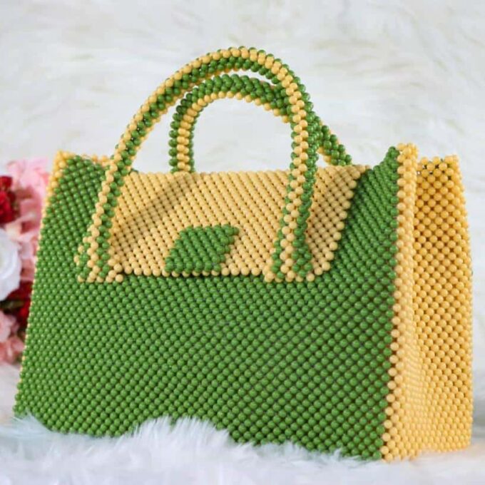 Green & Yellow Fusion Handmade Elegant Beaded Handbag