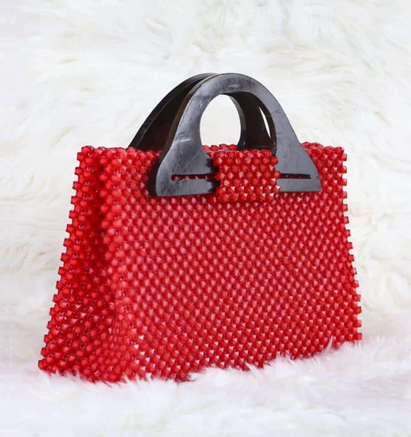 Red Handmade Elegant Beaded Handbag