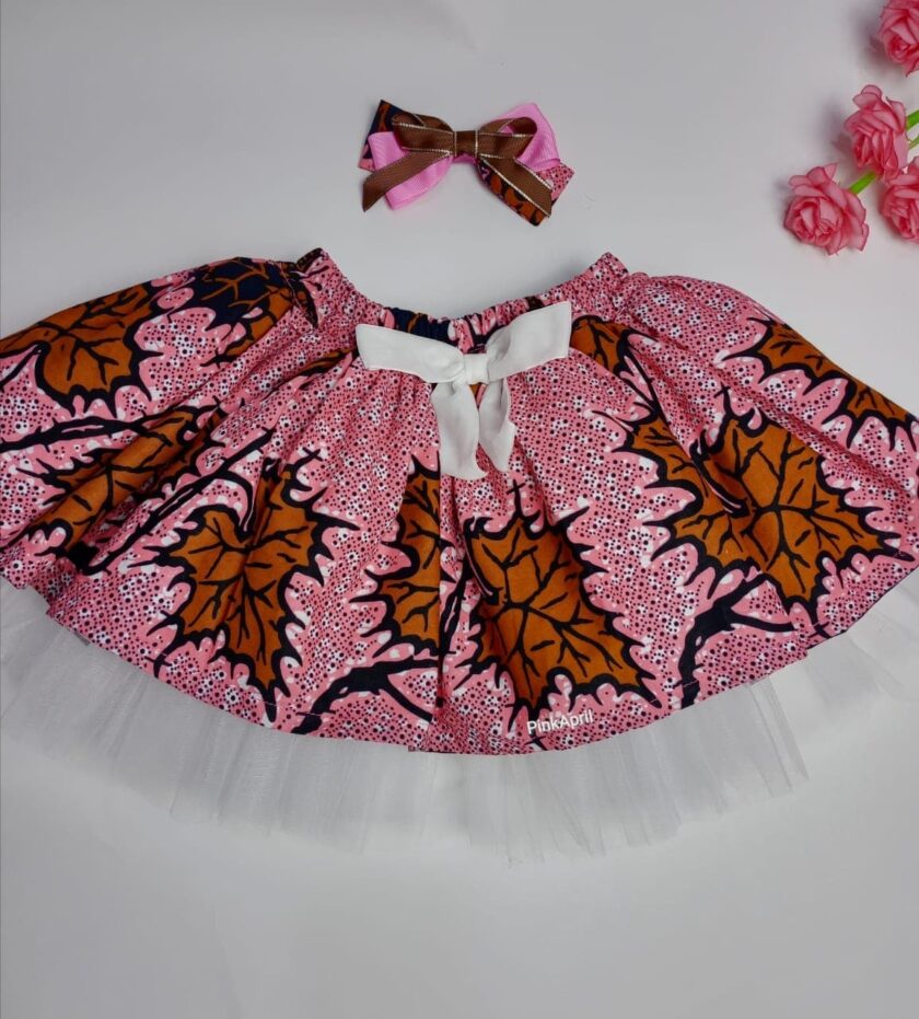 Gheche Multi Pink Ankara Kids Bow & Skirt Set