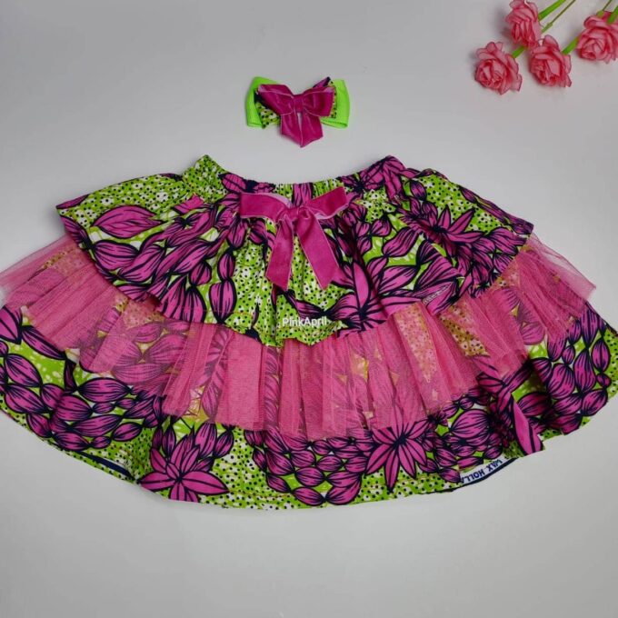 Hazina Multi Ankara Kids Bow & Skirt Set