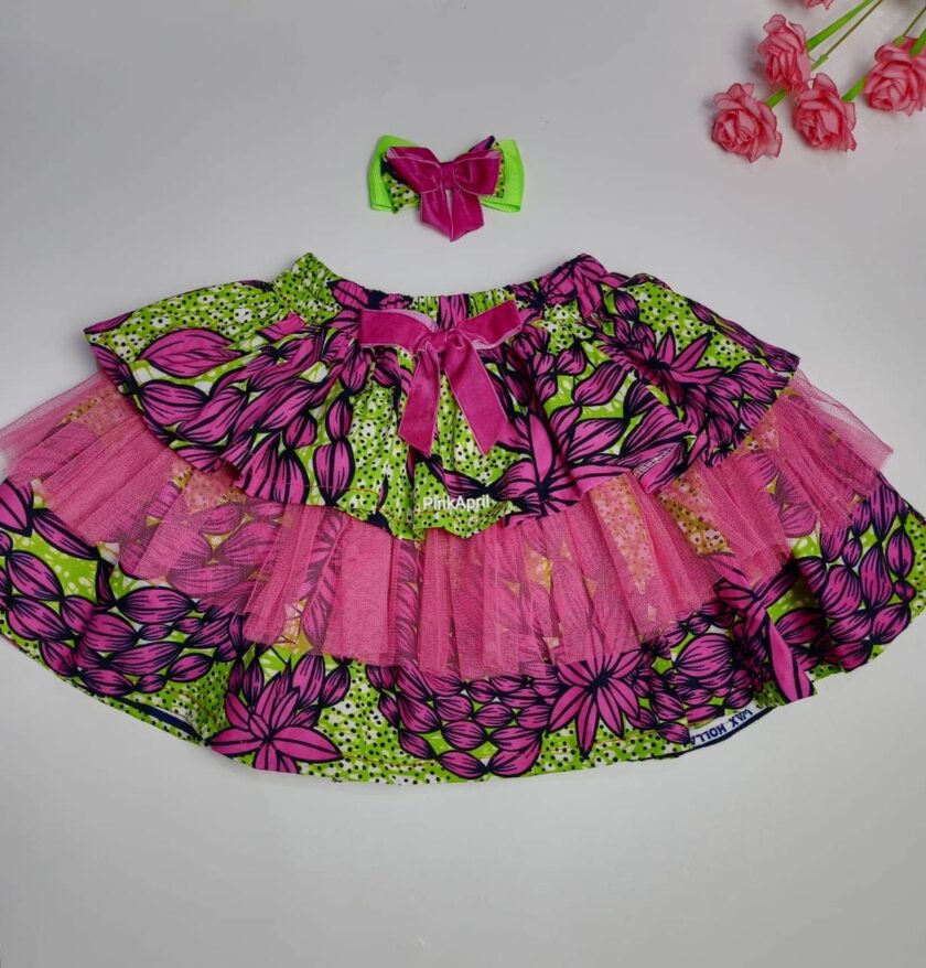 Hazina Multi Ankara Kids Bow & Skirt Set