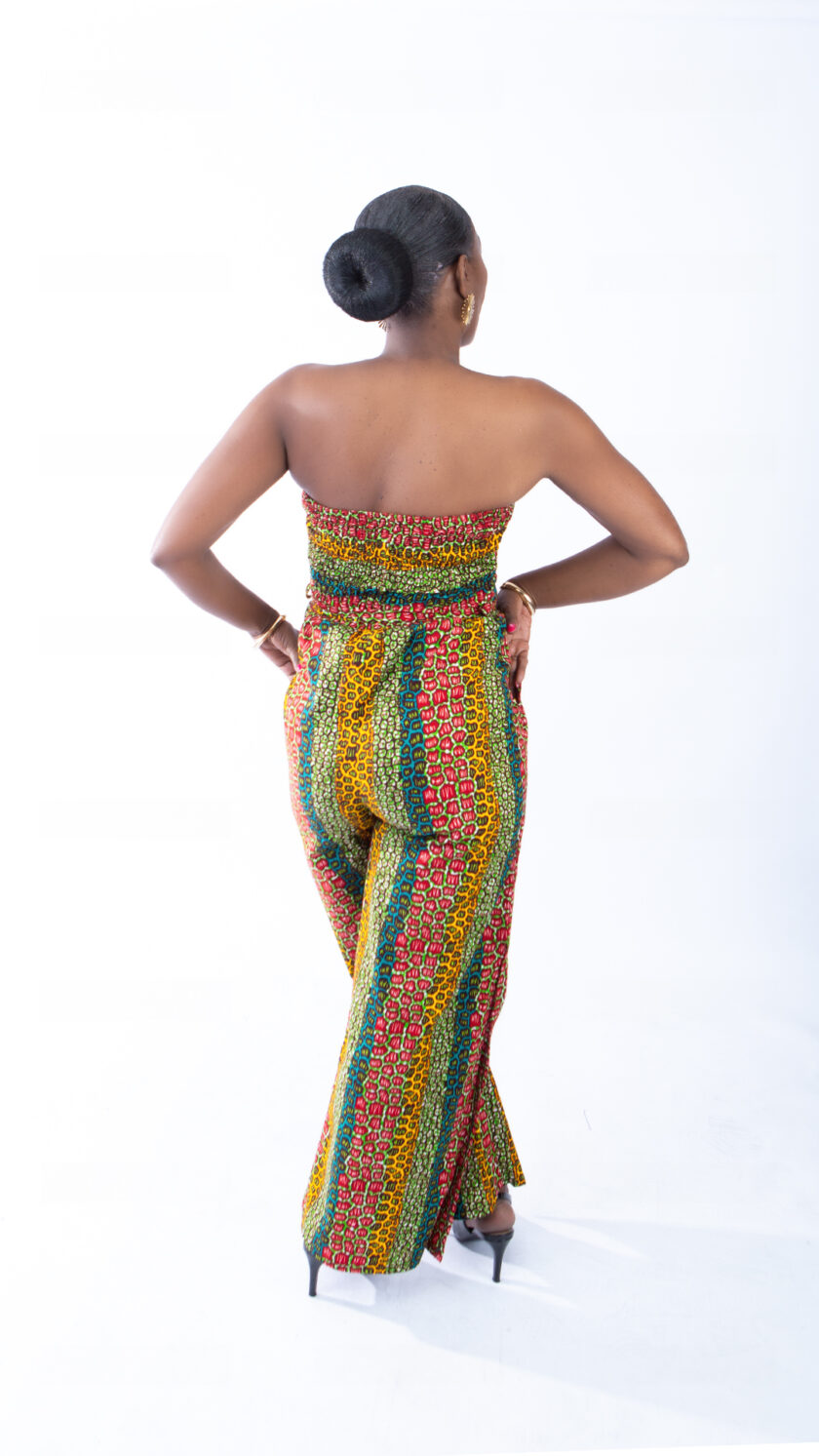 Sina Leopard African Ankara Print Bandeau Slit Jumpsuit