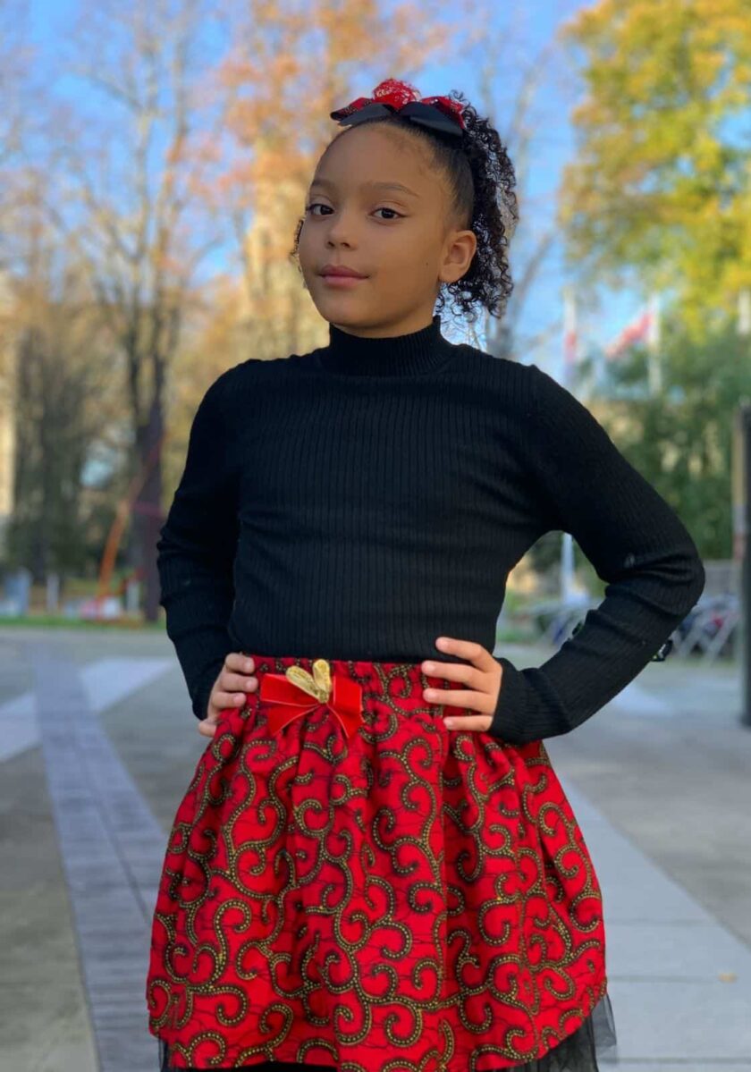 Runa Red and Black Ankara Kids Bow & Skirt Set