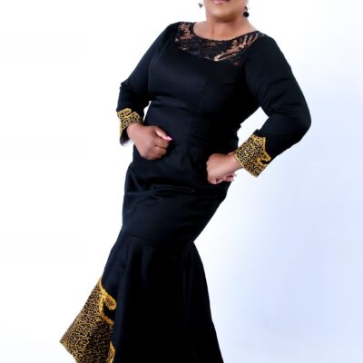 Hasina Black and Gold Embroidery Mermaid Dress