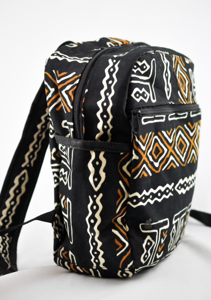 Toko Orange, White and Black Ankara Backpack