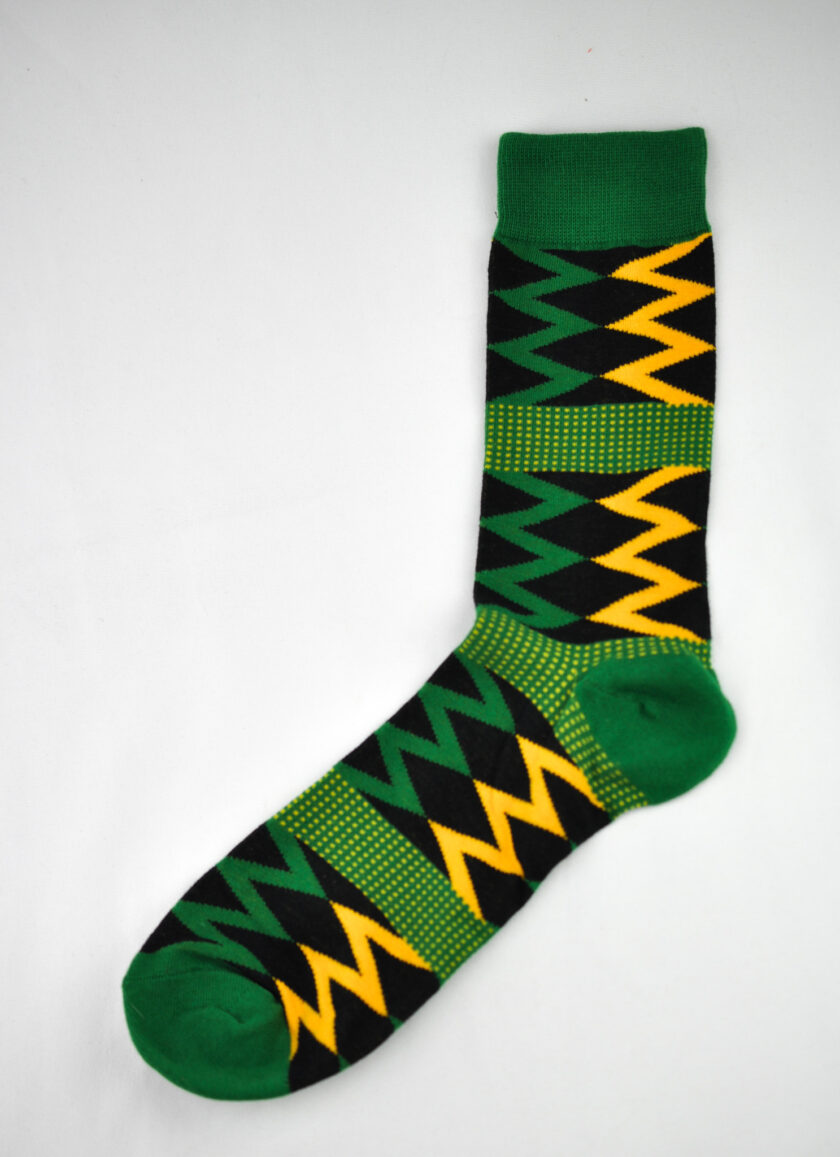 Romale Black, Green and Yellow African Print Socks