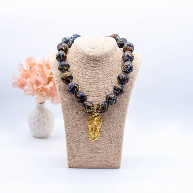 Shiki Multicoloured Beaded Necklace Gold Flip Flop Pendant