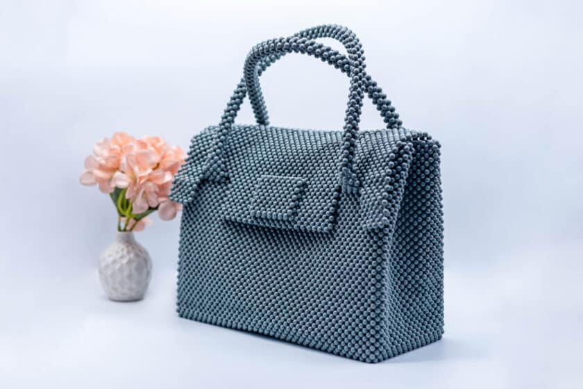 Penda Elegant Light Grey Handmade Beaded Handbag