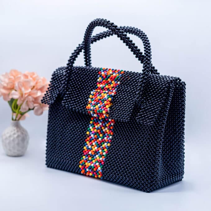 Tene Navy Blue Multicoloured Handmade Beaded Handbag