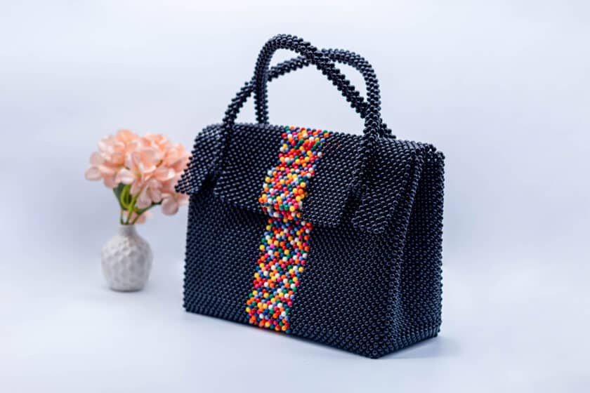 Tene Navy Blue Multicoloured Handmade Beaded Handbag