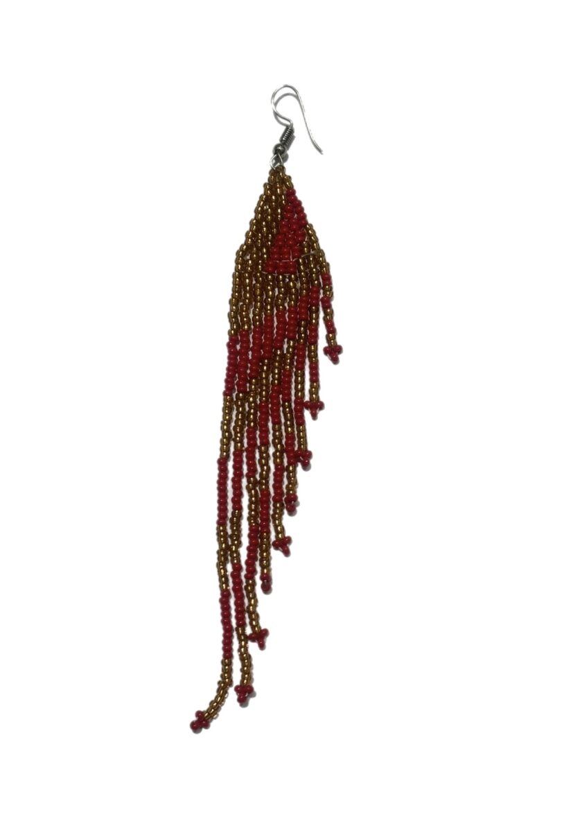 Ru Red and Gold Long Tassel Kenyan Beaded Earrings