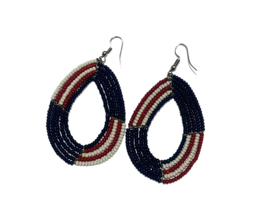 Teardrop Red, White and blue Kenyan Beaded Earrings
