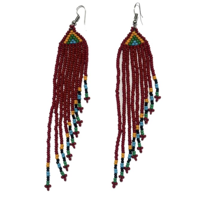 Ro Red Multi-Coloured Long Tassel Kenyan Beaded Earrings