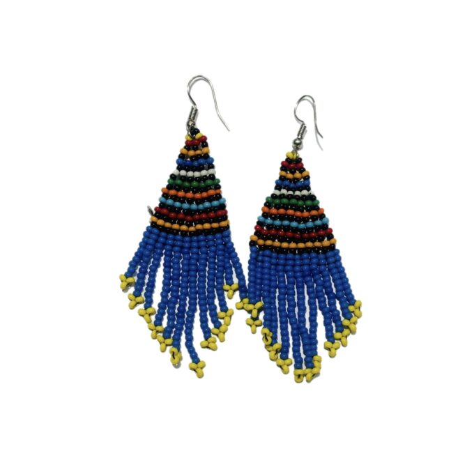 Bo Blue Multi-Colour Short Tassel Kenyan Beaded Earrings