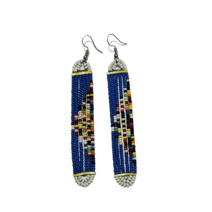 Bel Blue Oblong Dangle Kenyan Beaded Earrings