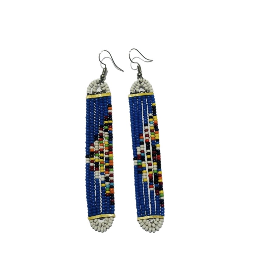 Bel Blue Oblong Dangle Kenyan Beaded Earrings