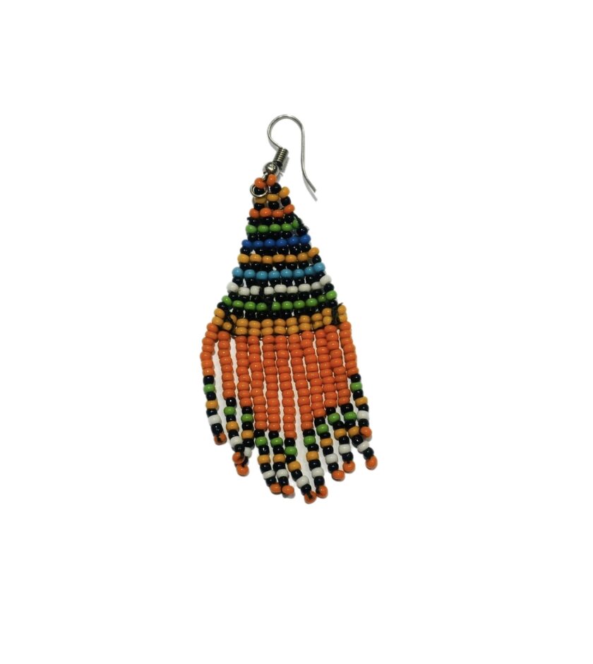 Orange Multi-Colour Short Tassel Kenyan Beaded Earrings