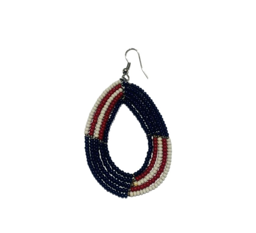 Teardrop Red, White and blue Kenyan Beaded Earrings