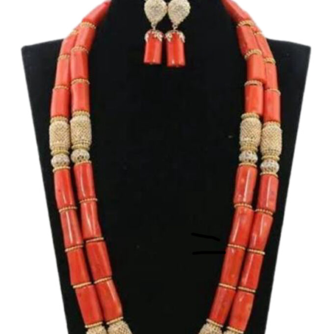 Nia Nigerian Bead Set with Long Necklace and Earrings