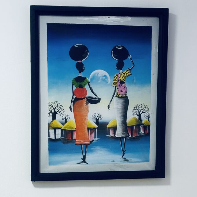 Two Women Holding Babies and Baskets Sunset Art