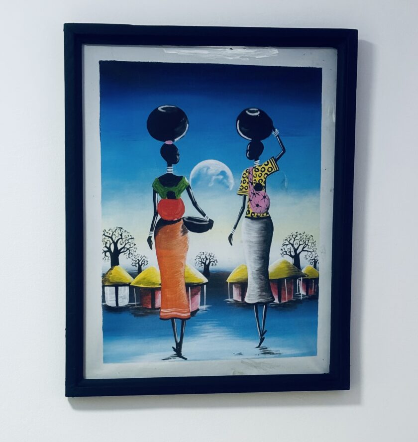 Two Women Holding Babies and Baskets Sunset Art