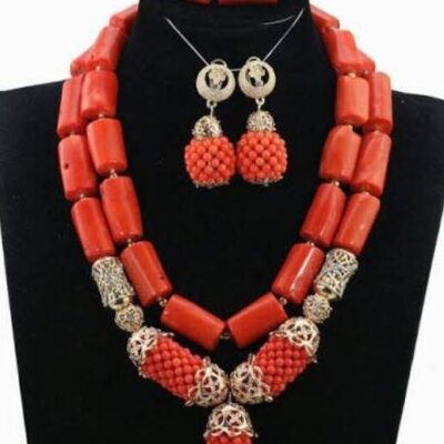 Raspberry Women's Nigerian Beaded Jewelry Set