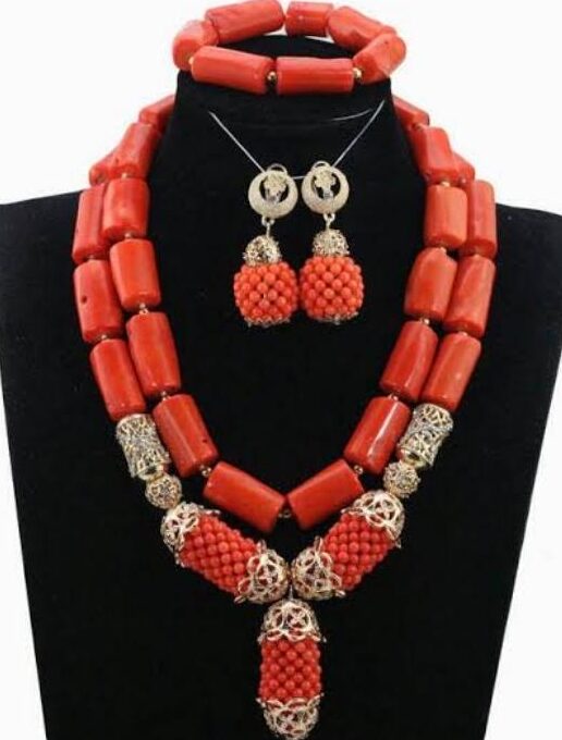 Raspberry Women's Nigerian Beaded Jewelry Set