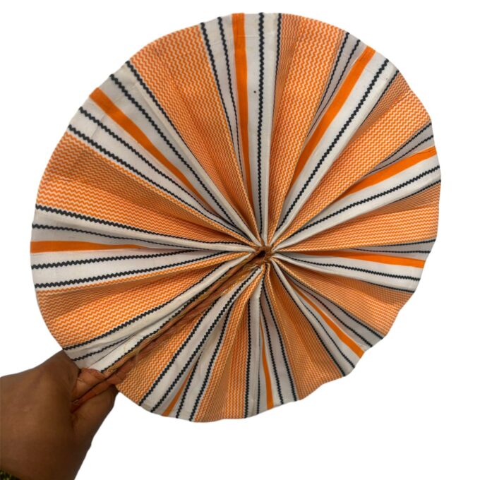 Sally Stripe Orange Ankara Print Round Closable Fan