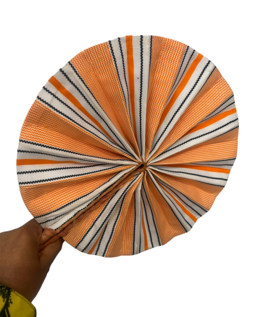 Sally Stripe Orange Ankara Print Round Closable Fan