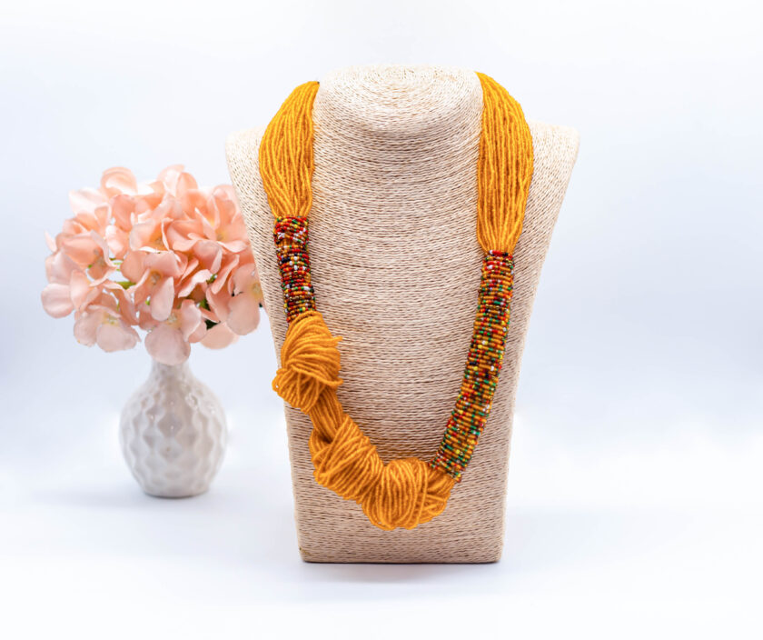 Maria Mustard yellow and rainbow seed bead necklace