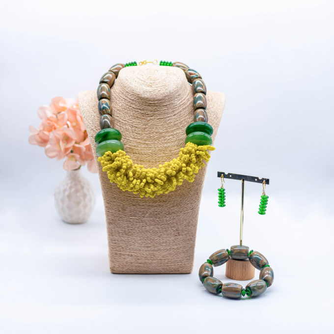 Luka Lemon Yellow and Green Beads Necklace Set