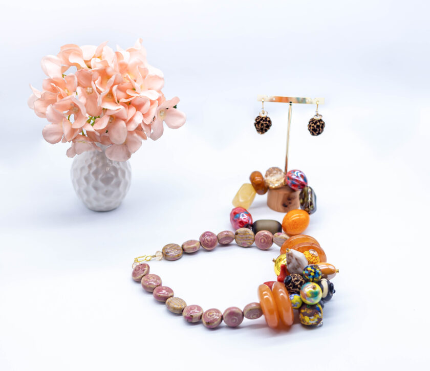 Sharon shell and coral inspired cluster necklace