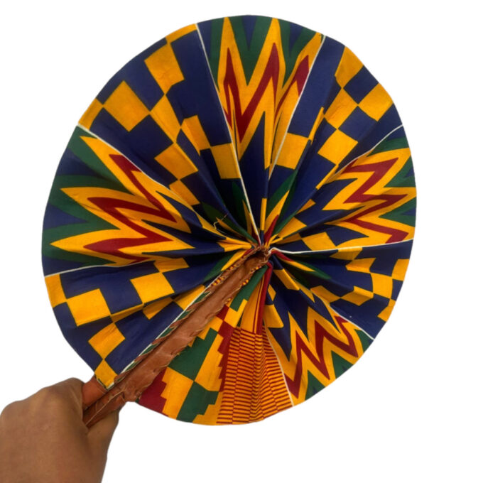 Amelia African Multi-Coloured Kente Print Round Closable Fan