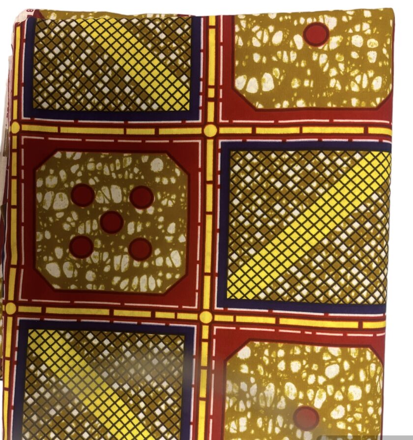 Olivia Authentic African Ankara Fabric/Red and Yellow square pattern