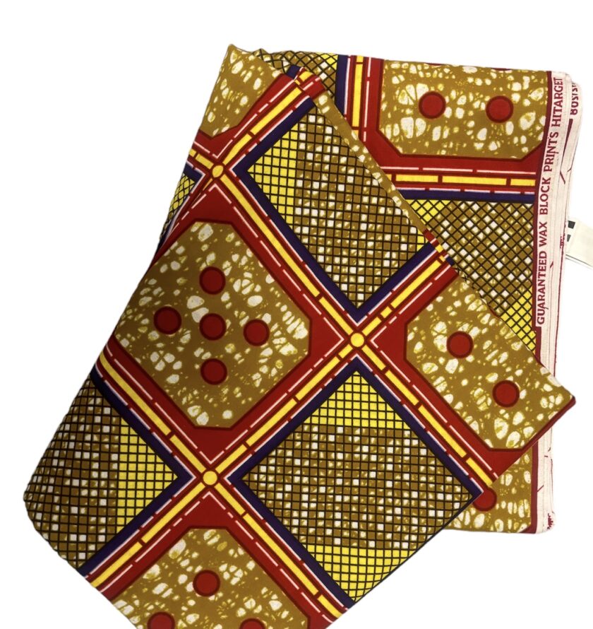 Olivia Authentic African Ankara Fabric/Red and Yellow square pattern