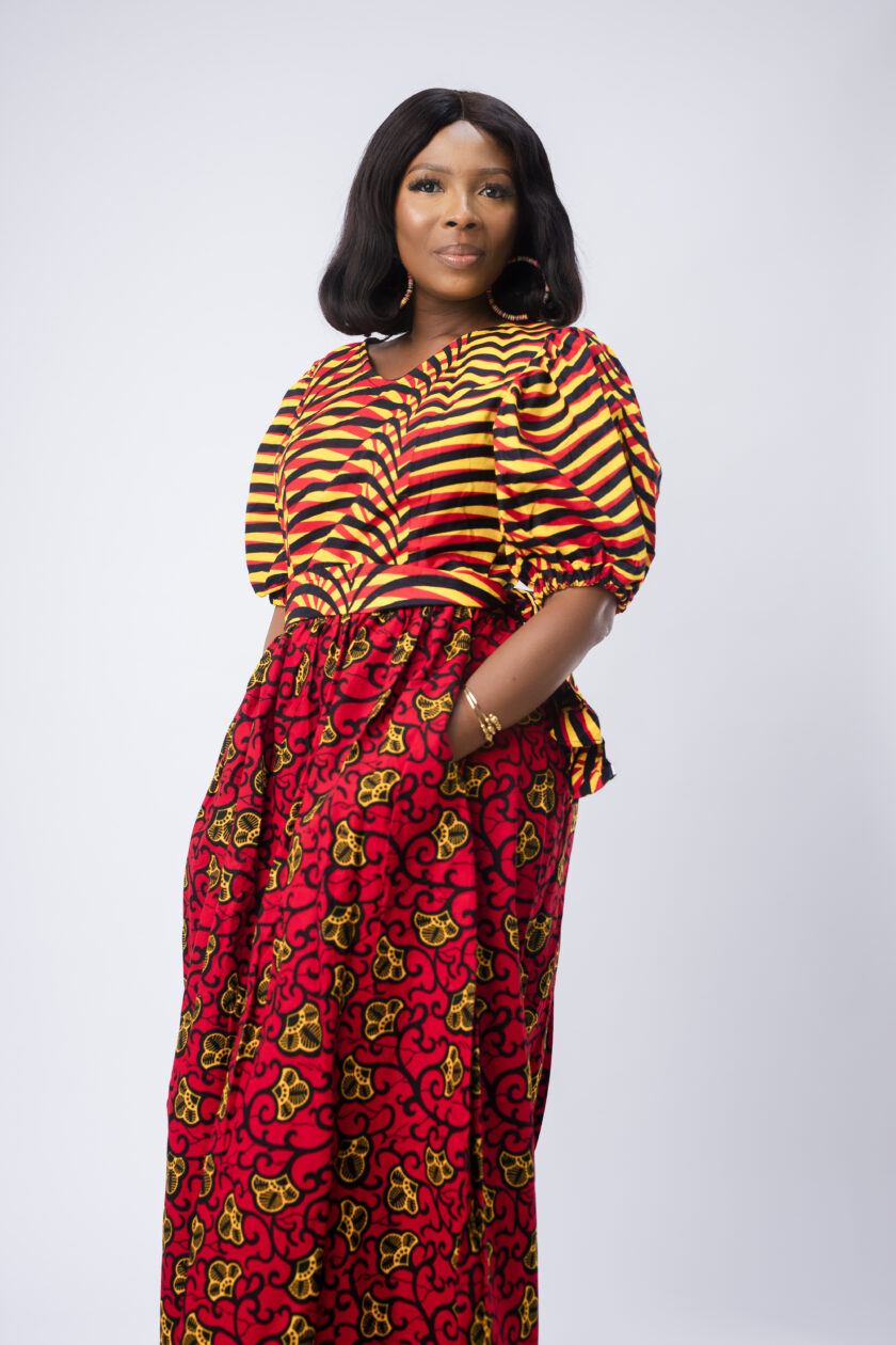 Vibrant Rose Round Neck A-line Abstract Ankara Print Dress