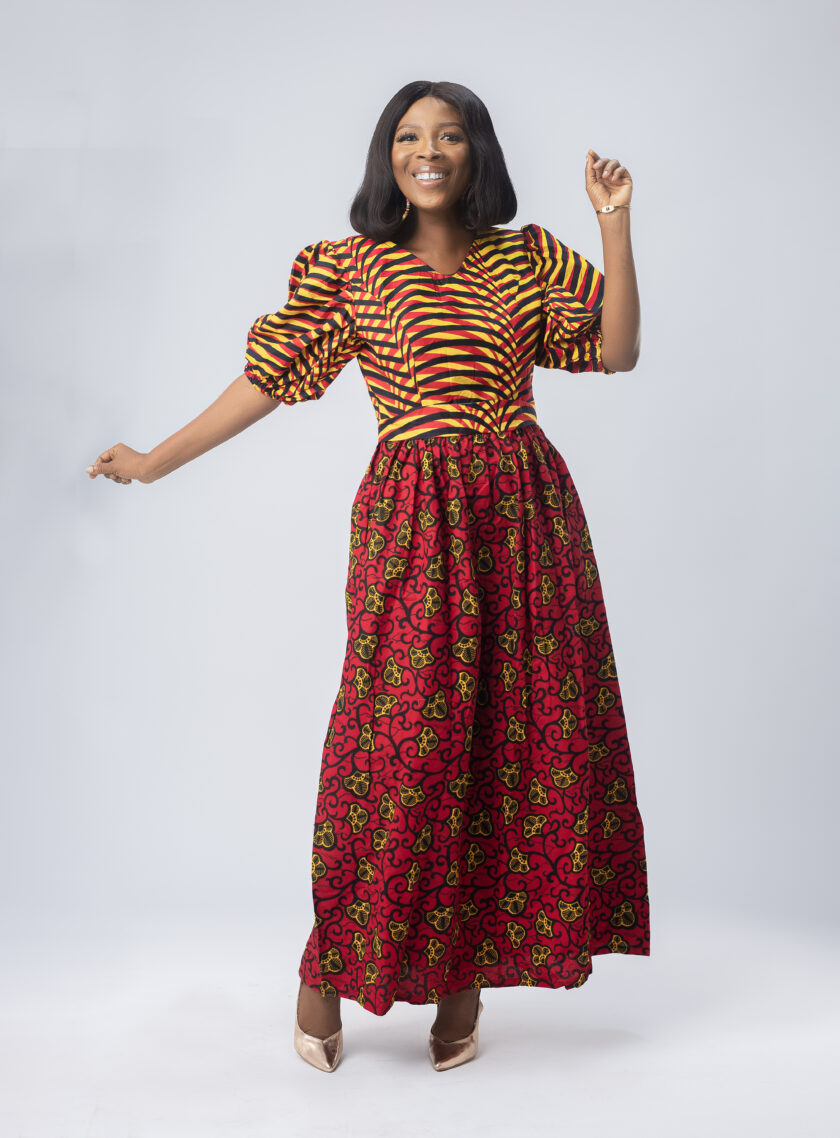 Vibrant Rose Round Neck A-line Abstract Ankara Print Dress