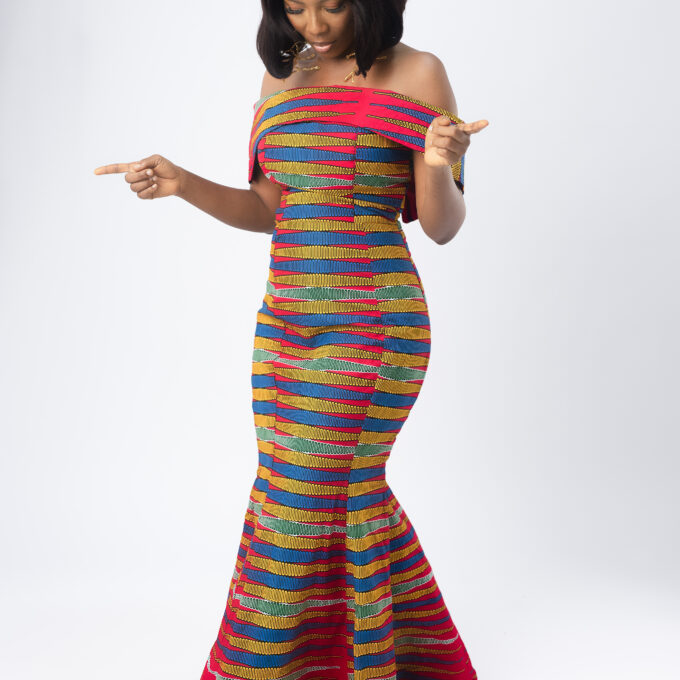 Off-shoulder Multi-Coloured African Wax Mermaid Dress