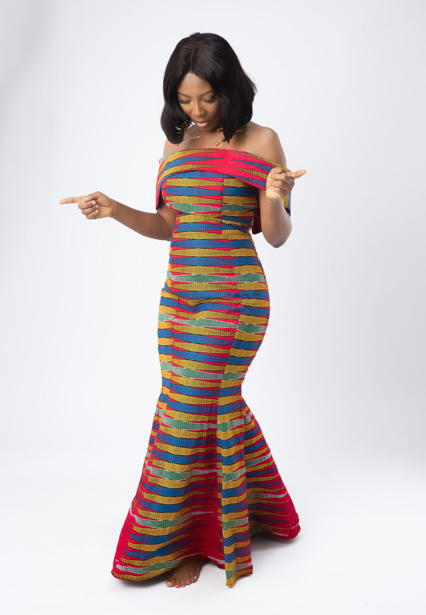 Off-shoulder Multi-Coloured African Wax Mermaid Dress