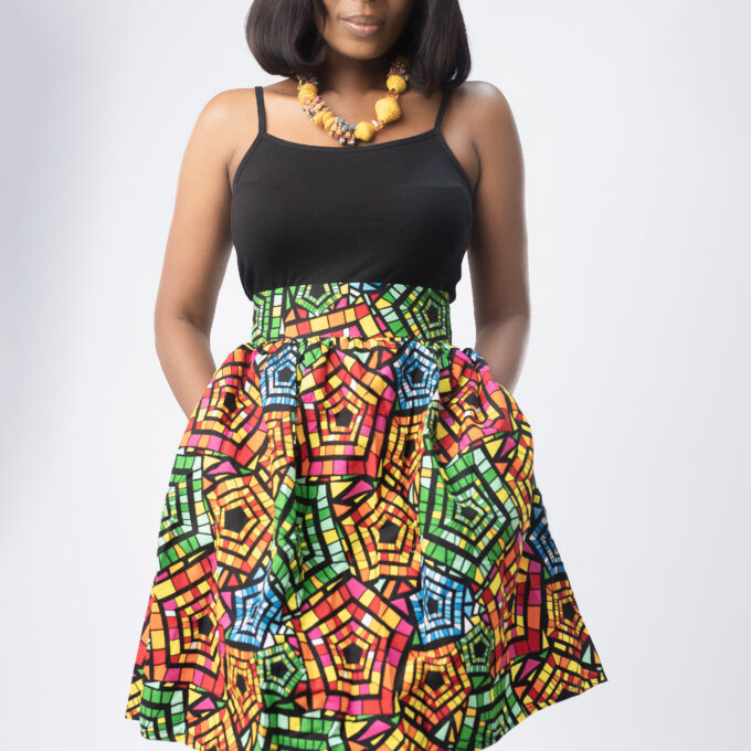 Beautiful High-Waisted Ankara Disco Design Skirt