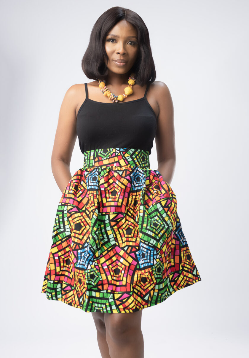 Beautiful High-Waisted Ankara Disco Design Skirt