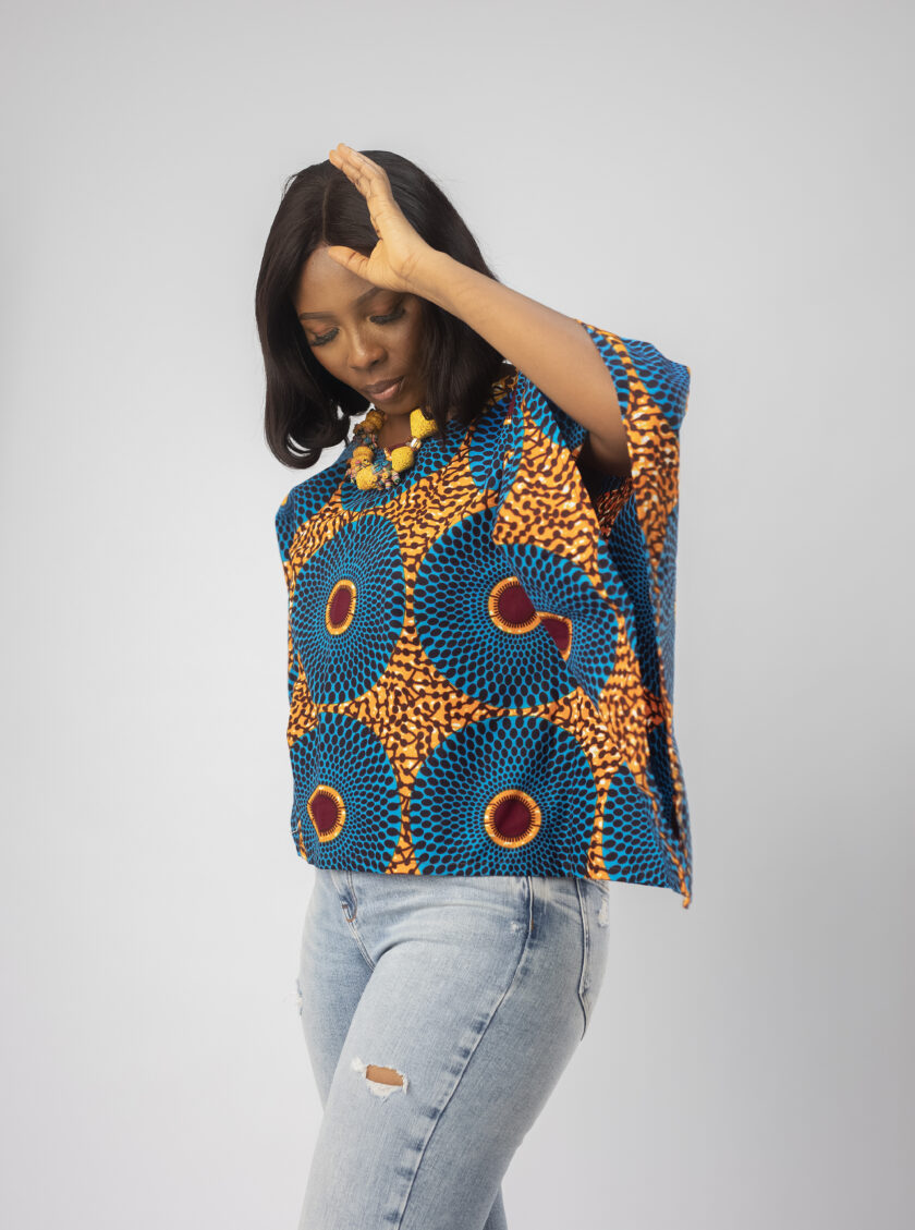 Beautiful Beau Batwing African Ankara Print Round Neck Top