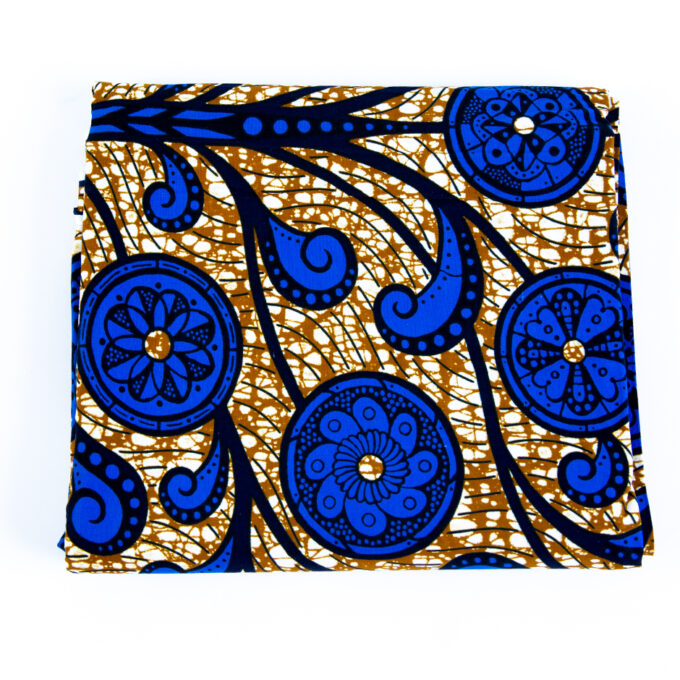 Vibrant Authentic African Beautiful Blue Ankara Fabric Abstract Circular Design